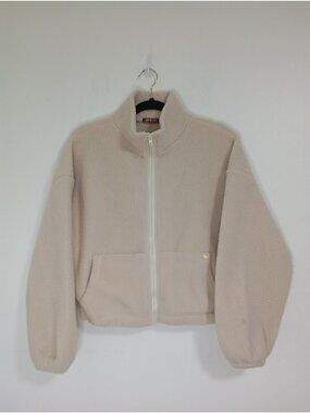 High Level Beige Sherpa Fleece Zip-Up Jacket Womens M 100% Cotton
